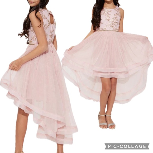 Speechless Big Girl Pink Embroidered Tulle High-Low Formal Dress Size 8 - Picture 1 of 16